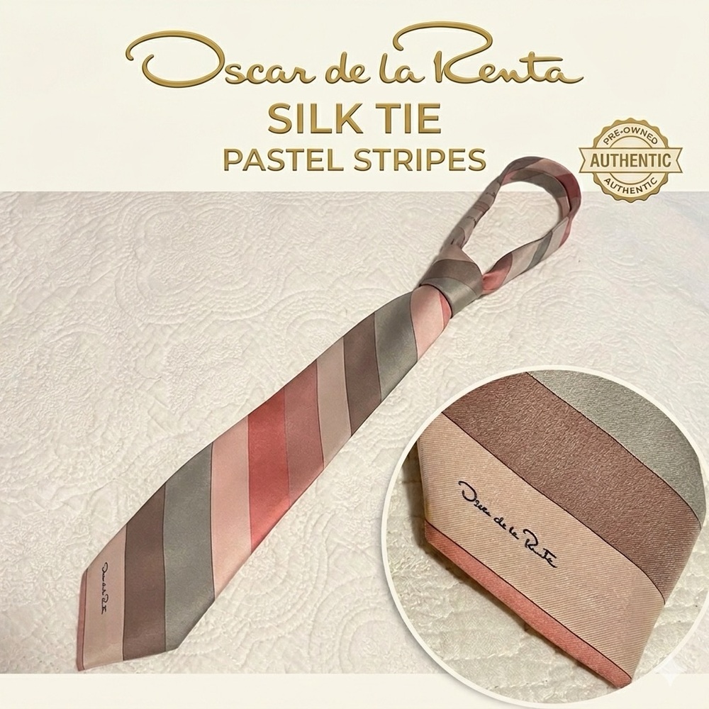 Oscar de la Renta Silk Tie - Pastel Diagonal Stripes